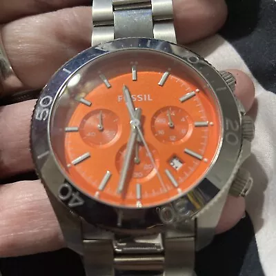 Men's Fossil CH2868 Orange Chrono Dial Watch - 100m As Is • $74.99