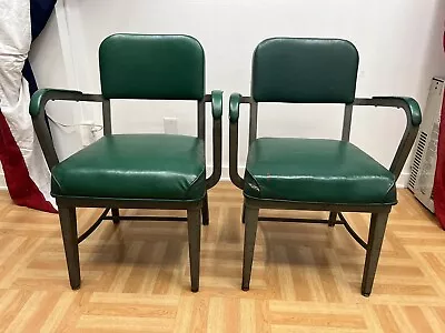 Vintage INDUSTRIAL OFFICE CHAIR PAIR Desk Tanker Arm Mid Century Modern Set Lot • $299.99