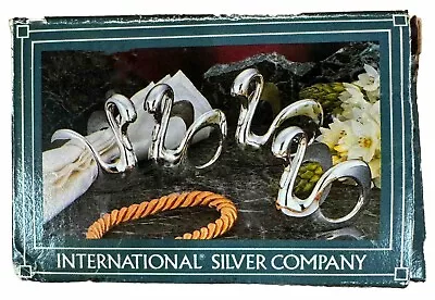Vintage INTERNATIONAL SILVER COMPANY Sterling Plated Swan Napkin Rings Holders • $19