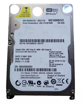 WD Scorpio HDD 160GB  2.5  WD1600BEVE S.M.A.R.T. IDE PATA • £16