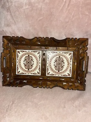 Vintage Mexican Hand Carved Wood & Ceramic Tile Serving Tray Mid-Century Mexico • $25