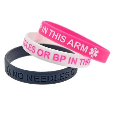 X2 No Needles Or BP In This Arm Medical Alert ID Silicone Wristband Bracelet  • £3.99