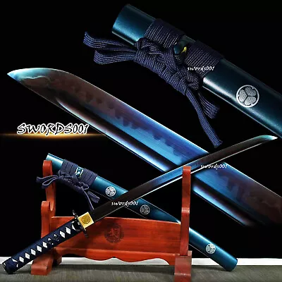 Hand Forged Japanese Samurai Wakizashi Sword T10 Steel Clay Tempered Blue Blade • $141.55