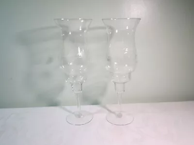 Vintage Pair Of 2 Round Etched Clear Cut Glass Hurricane Chimney Candle Holders • $29.99