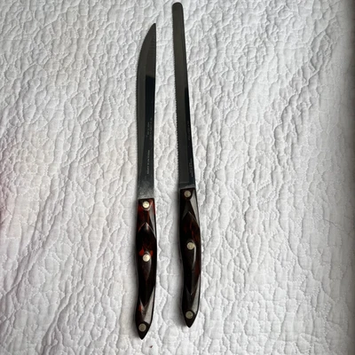 $39.99 • Buy Cutco 1723 Carving Knife & 1724 Bread Slicing Knife Lot Marbled Brown