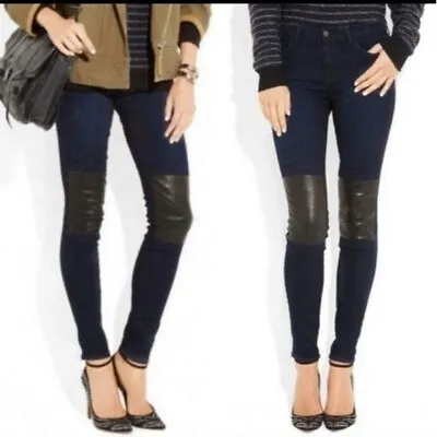 J Brand Klash Beatnik Lambs Leather Knee Patch Dark Wash Skinny Jeans • $39.99