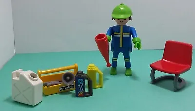 Playmobil Auto Mechanic Racing Figure With Chair Tool Box Fuel Can & Accessories • $14.50