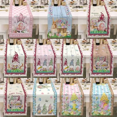 Happy Easter Table Runner 13 X 70 Inch Gnomes Easter Eggs Tablecloth Decor • £12.23