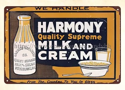 Harmony Milk Cream Dairy Metal Tin Sign  Wall Decor Living Room • $18.91