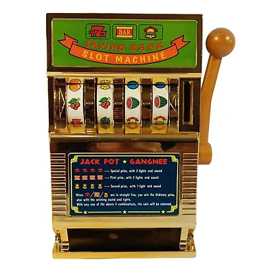 Vintage Slot Machine Saving Bank W/ Realistic Sound 8” Table Top Game Gold  • $27.97