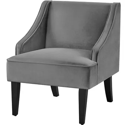 Modern Upholstered Armchair Velvet Accent Chair With Storage Pocket Gray • £72.99