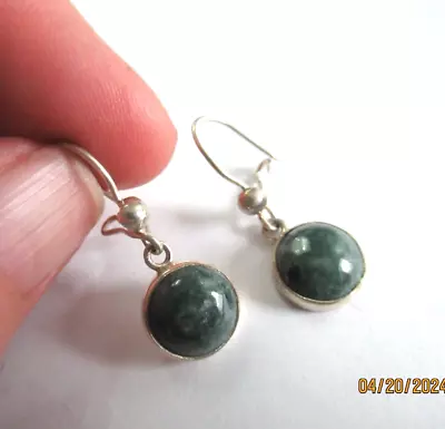 Vintage Sterling Silver 925 Green Stone Earring Dangle • $15