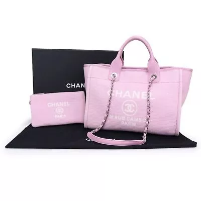 Chanel Deauville Tote Bag Pouch AS3257 Pink Shopping Purse Mix Fiber Auth New • $8558.82