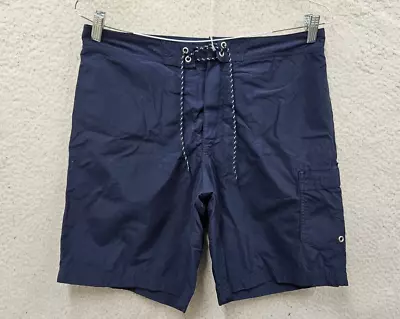 J Crew Men Swimwear 32 Blue 100% Nylon Drawstring Hook Loop Guard Board Shorts • $11.69