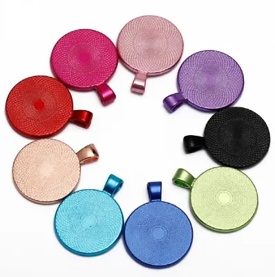 Round Colourful Pendant Blanks Fits 25mm Cabochons Necklace Setting Trays Bezel  • £2.29