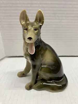Vintage Brown Sitting German Shepherd Dog With Tongue Figurine Porcelain Japan • $22