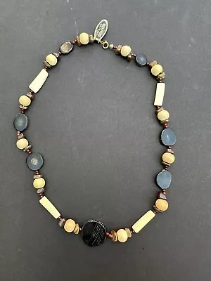 Vintage Genuine Buffalo Horn Necklace With Long Shell Beads Round Beads Stones • $30