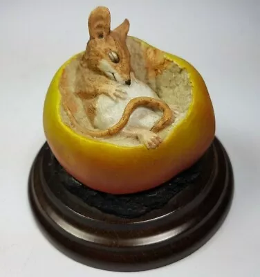 Lovely Country Artists Mouse & Apple Asleep Figurine Ca14r On A Wooden Base • £18.50