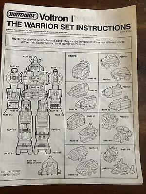 Vintage 1984 Original Voltron 1 The Warrior Set Instructions. • $14.99