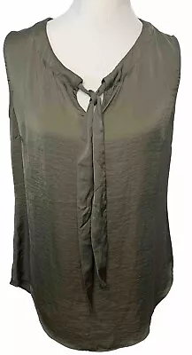 CAbi Style #3602 Olive Green Cinch Sleeveless Top Ties At The Neck Size Small • $14.98