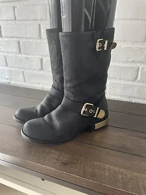 Vince Camuto Winchell Leather Moto Women Black Boots Shoes 8 M • $49
