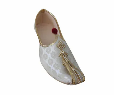 Men Shoes Leather Handmade Indian Wedding Jutties Mojaries Cream Size UK 6.5 • £44.24