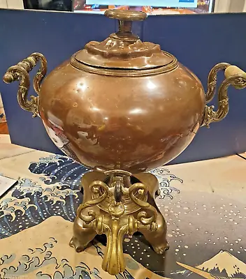 Large Quality Antique Copper & Brass  Russian Samovar Tea Urn On Stand • £60