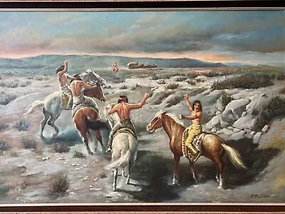 🔥 Fine Vintage Old Native American Indian Old West Oil Painting Martinez 1960s • $1350