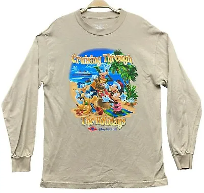 $27.99 • Buy Disney Cruise Line Shirt Mens Medium Beige Holiday Santa Mickey Hawaiian Beach M