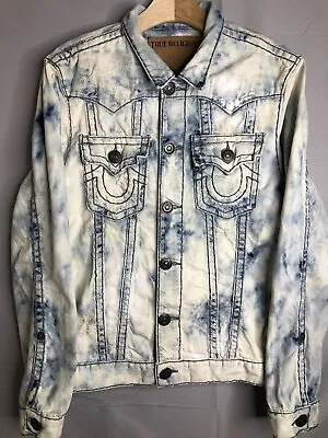 True Religion Jimmy Super T Denim Men's Size S Distressed Acid Wash Jean Jacket • $89.99