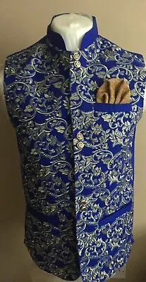 Asian Waistcoat Blue Small Pakistani Men's Wear Eid Clothes Brand New • £29