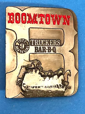 1977 Boomtown Truckers Bar-b-q Truck Belt Buckle Peterbilt Kenworth Mack • $25