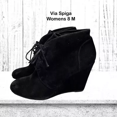 Via Spiga Womens Fedora Black Suede Leather Hidden Wedge Ankle Bootie US Size 8  • $29.99