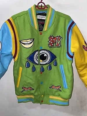 Art District MTV Bomber Letterman Jacket Evil Eye Mens Size Small Rare HTF Y2K • $34.99