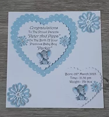 Personalised Handmade New Baby Boy Card  Free Delivery • £5.30