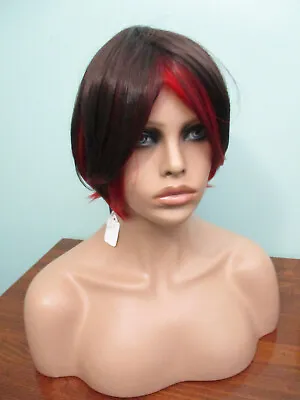 6 - 10  Fire Red And Black Short SHAG With Long Bangs PUNK Emo WIG By DIY • $34.99