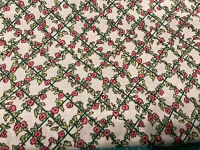 Gorgeous Rose Lattice Fabric 18”/70” Pink And Green Vintage Cotton • $8