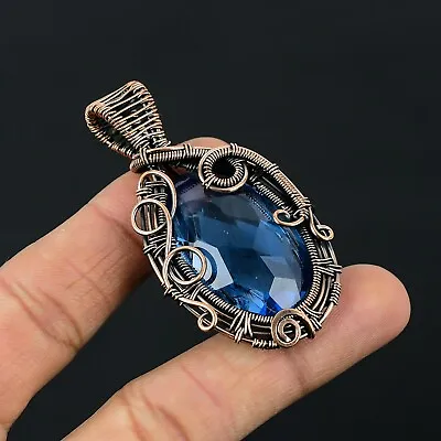Beautiful Blue Topaz Gemstone Handmade Copper Wire Pendant Jewelry CCP-044 • $8.99