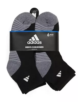 Adidas Mens Athletic Cushioned Quarter Socks Black Gray 6 Pack Size 6-12 • $16