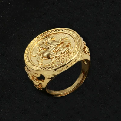 £24.99 • Buy Gold 18K GF Adjustable St George Dragon Slayer Sovereign Ring Gift Men Filled