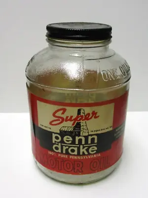 Original Penn Drake Motor Oil Jar Gas Station Can Pennsylvania 1 Quart • $21.99