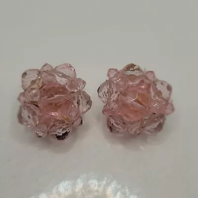 Vintage West Germany Light Pink Beads Clip On Gold Tone Earrings • $18.99