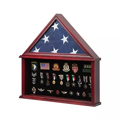 Large Military Shadow Box Solid Wood Burial Flag Display Case For American Ve... • $150.38