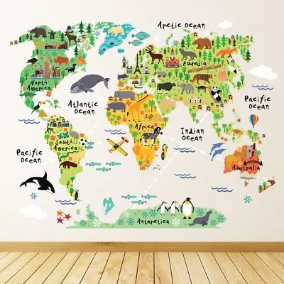 Animal World Map Wall Sticker WS-51378 • £10.98