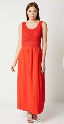 Roman Cotton Crochet Summer Maxi Dress Red New Size 16 • £17.99