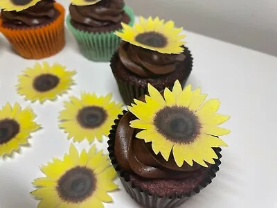 Edible Sunflowers - Pre-cut Wafer Topper - Birthday Cake / Cupcake Decoration • £6.90