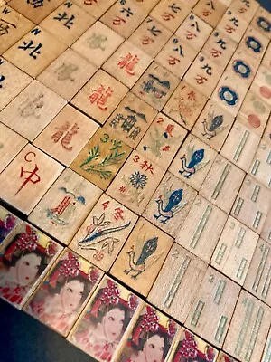 Antique Mahjong Set ~152Tiles~8Jokers 1923 Wood Tiles • $29.95