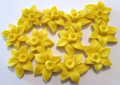 12 Yellow Daffodils Flowers Edible Cake Toppers Sugarcraft WeddingCupcake • £4.75