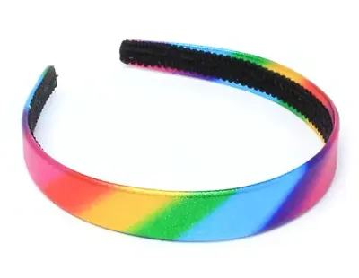 Childrens Girls Kids Metallic Rainbow Stripe Pattern 2cm Aliceband Headband New • £4.49