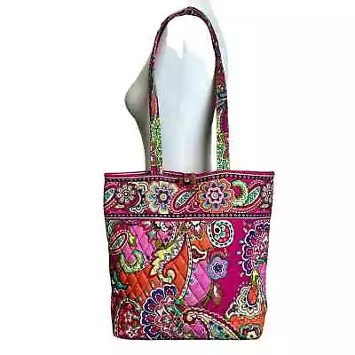 Vera Bradley Shoulder Tote Bag Medium Pink Paisley Print Floral Quilted Retired • $42.99